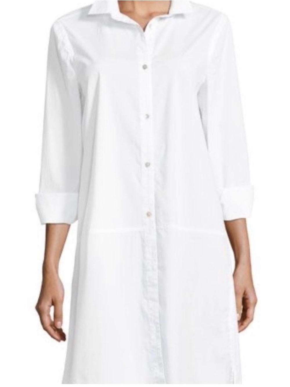 Eileen Fisher White Organic Cotton Button Down Shirt Dress L Classic